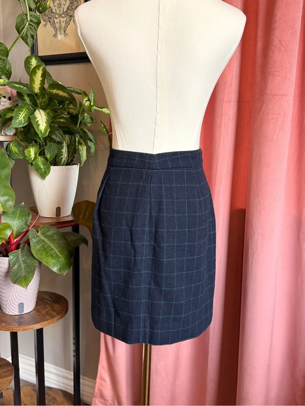 J. Crew Navy Mini Skirt with Green Windowpane